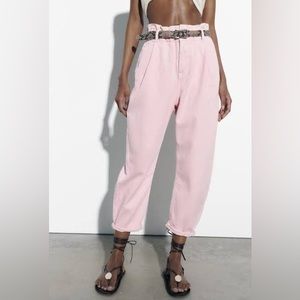 Zara Pink high waisted Paper bag Cropped Pants Denim Pastel Palewave